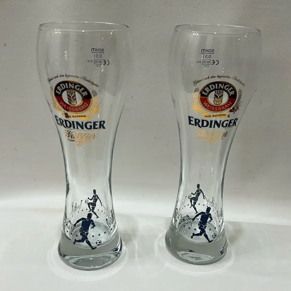 Erdinger Weissbrau Aus Bayern Glasses German Football World Cup Beer Set Of 2